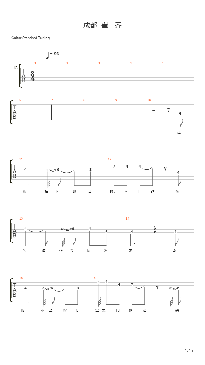 成都(崔一乔版)吉他谱