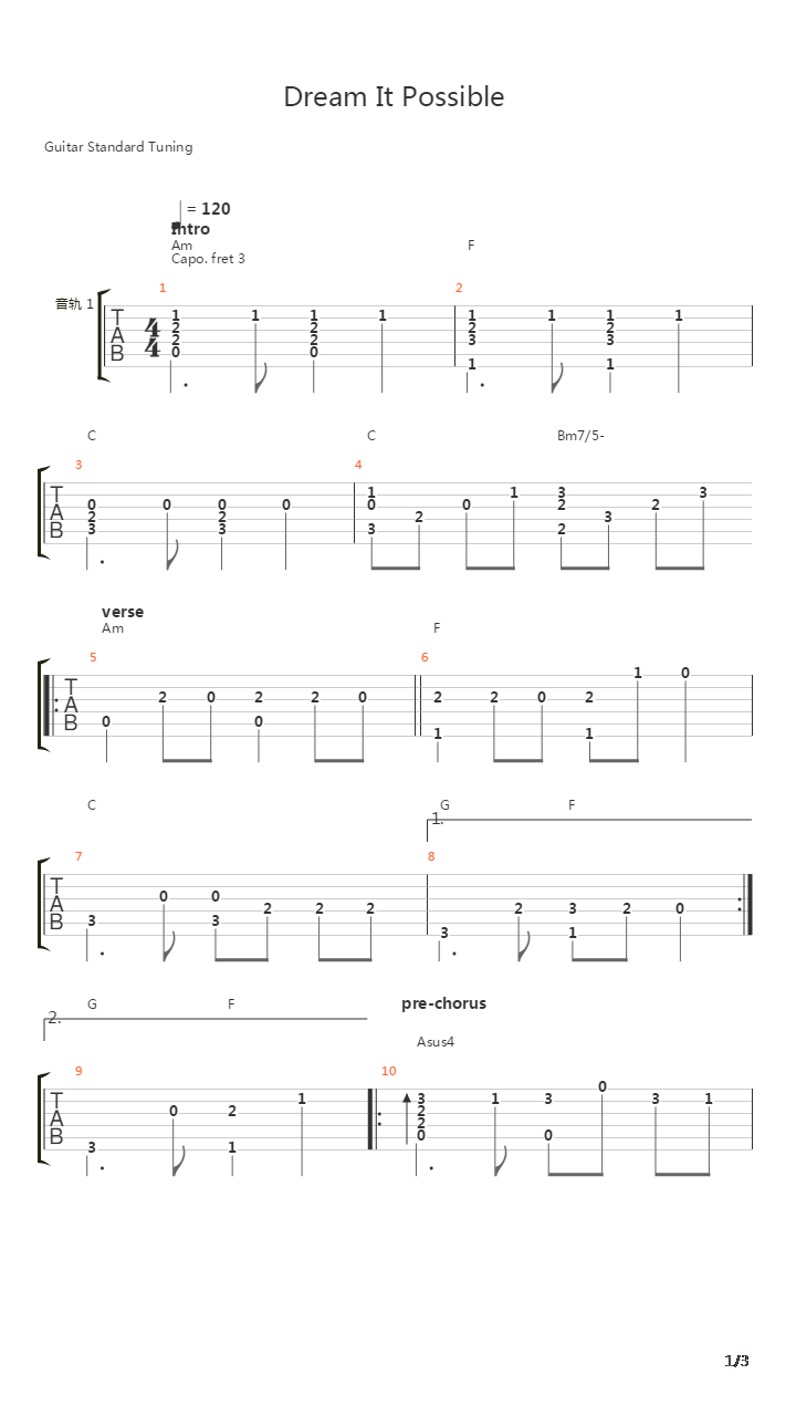 Dream It Possible吉他谱
