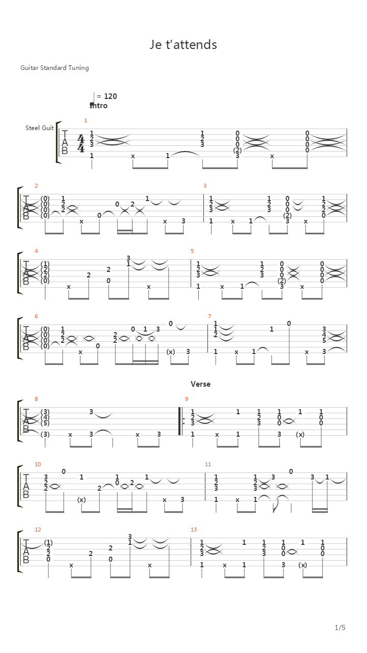Je Tattends吉他谱
