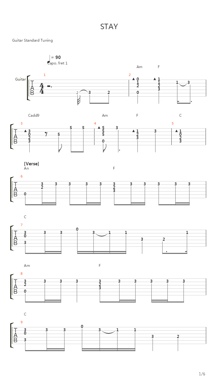 Stay吉他谱