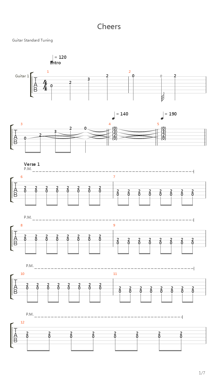 Cheers吉他谱