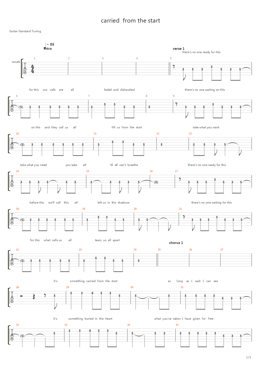 Carried From The Start吉他谱