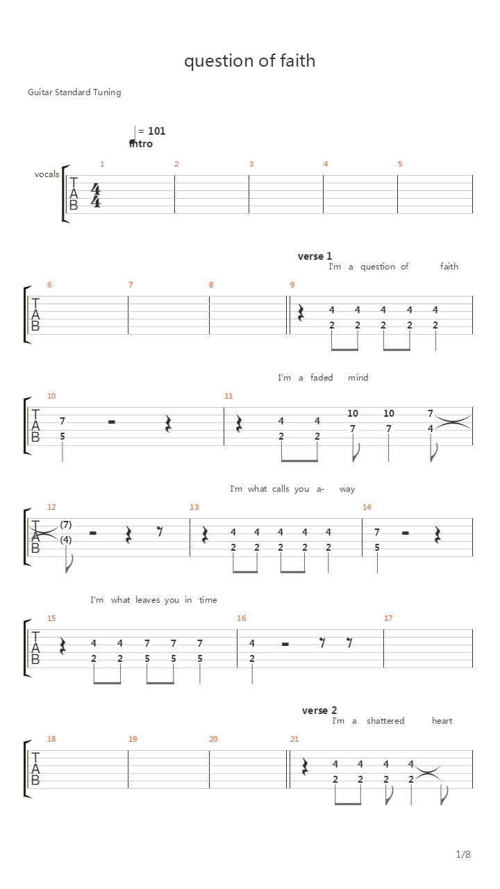 Question Of Faith吉他谱