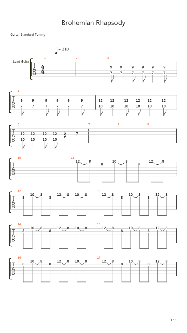Brohemian Rhapsody吉他谱