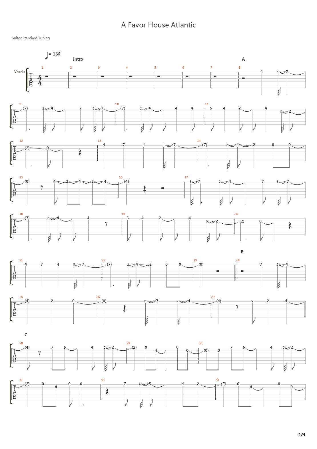 A Favor House Atlantic吉他谱