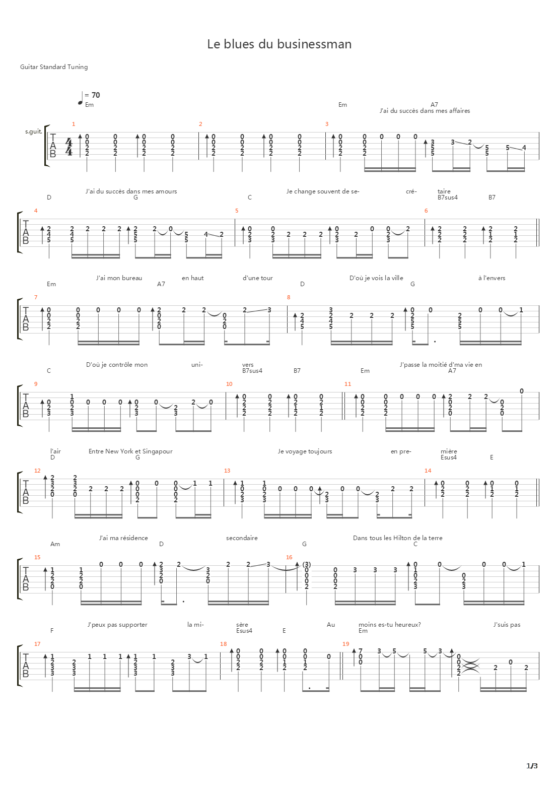 Le Blues Du Businessman吉他谱