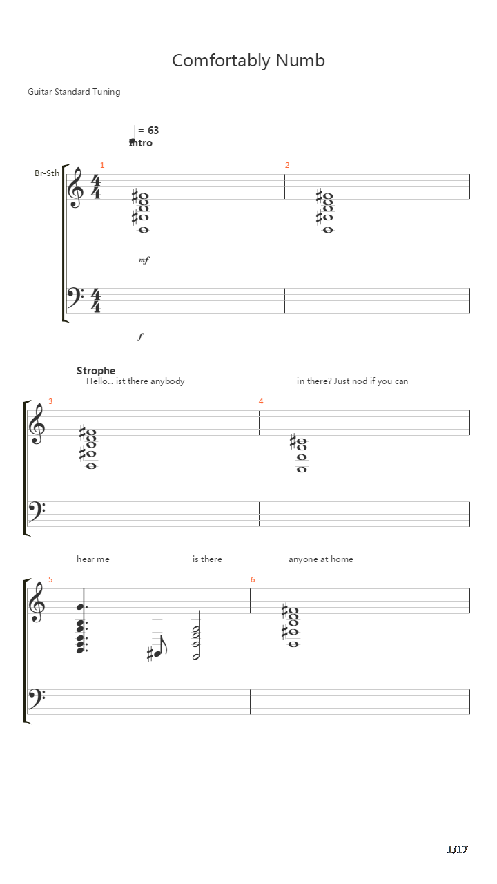 Comfortably Numb吉他谱