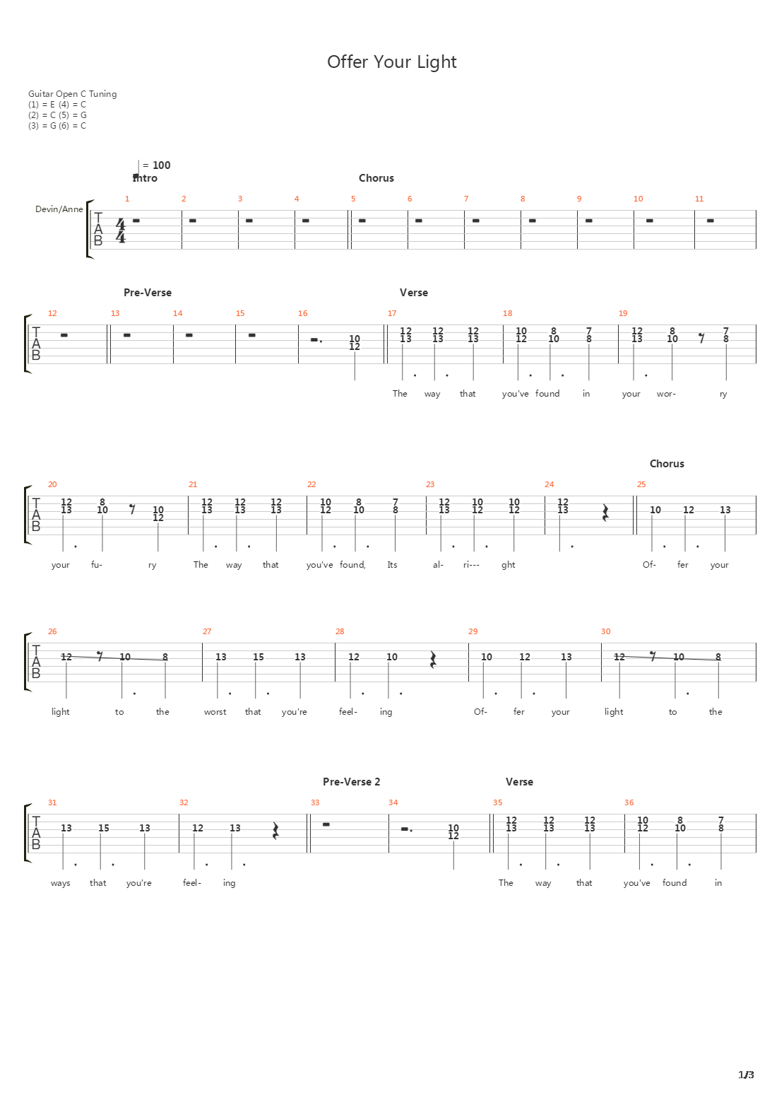 Offer Your Light吉他谱