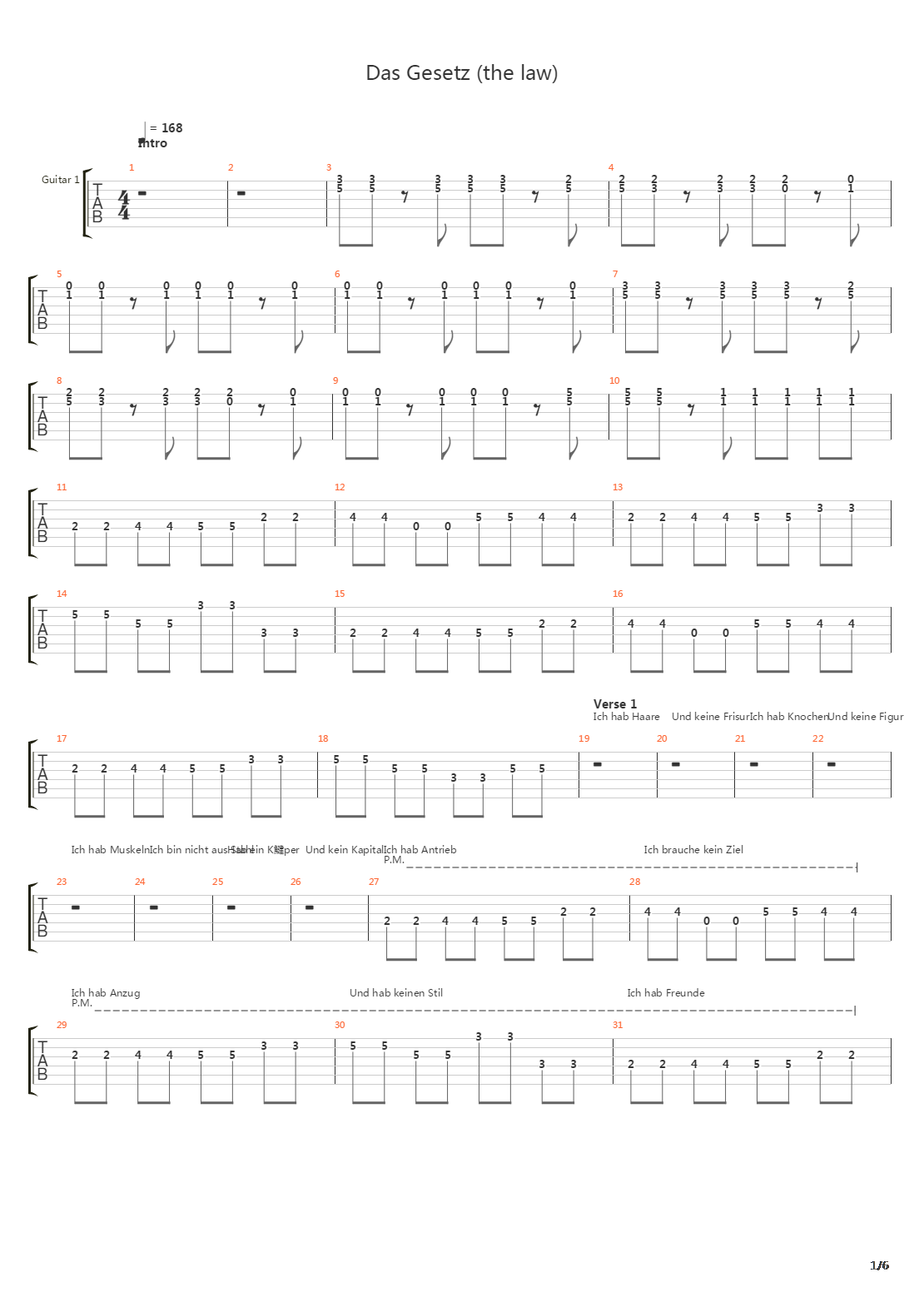 Das Gesetz吉他谱