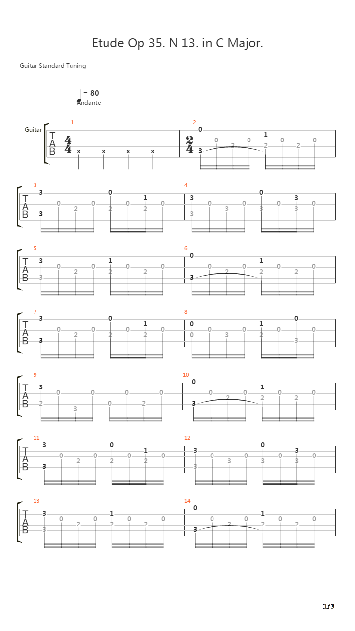 Opus 35 No 13 In C Major吉他谱