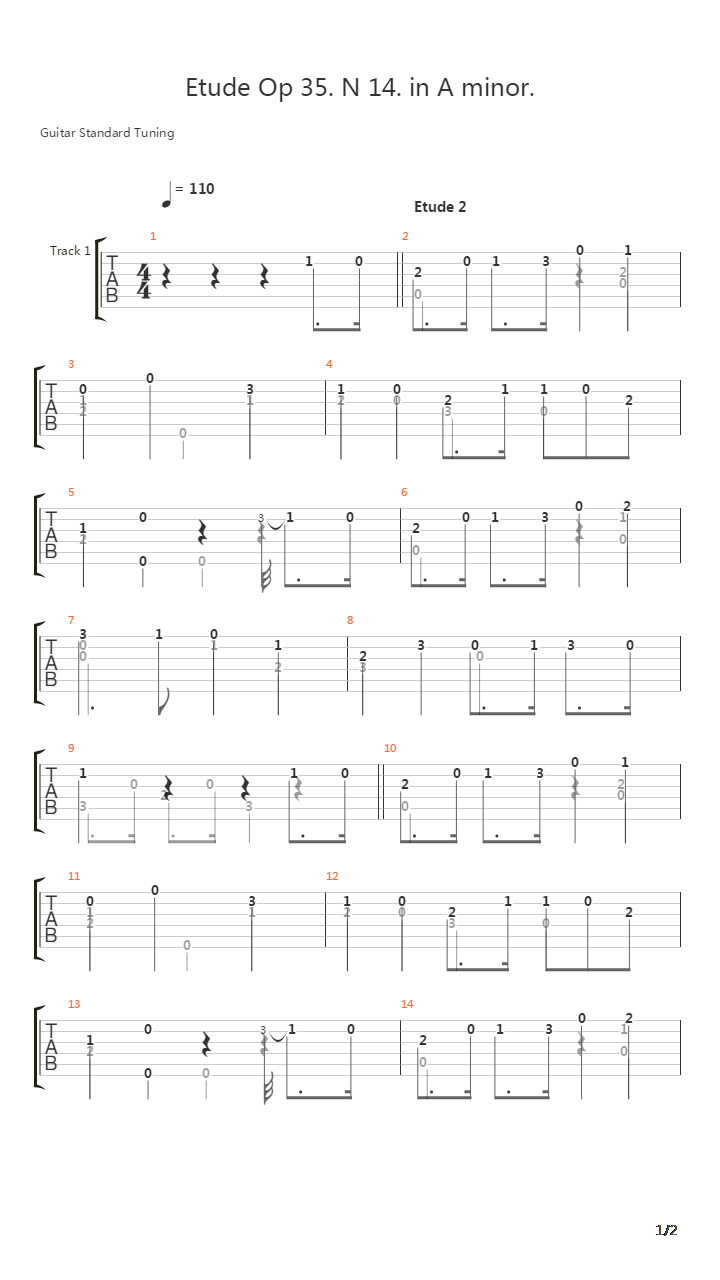 Opus 35 No 14 In A Minor吉他谱