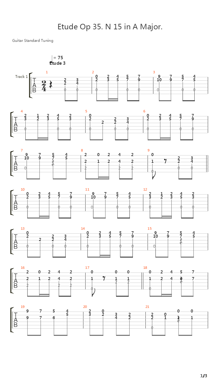 Opus 35 No 15 In A Major吉他谱