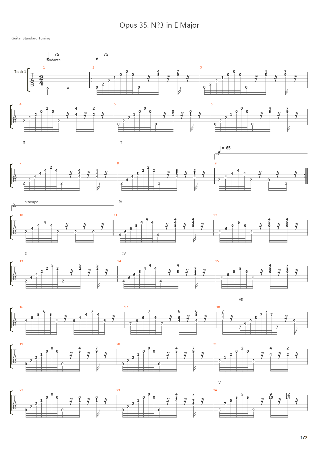 Opus 35 No 23 In E Major吉他谱