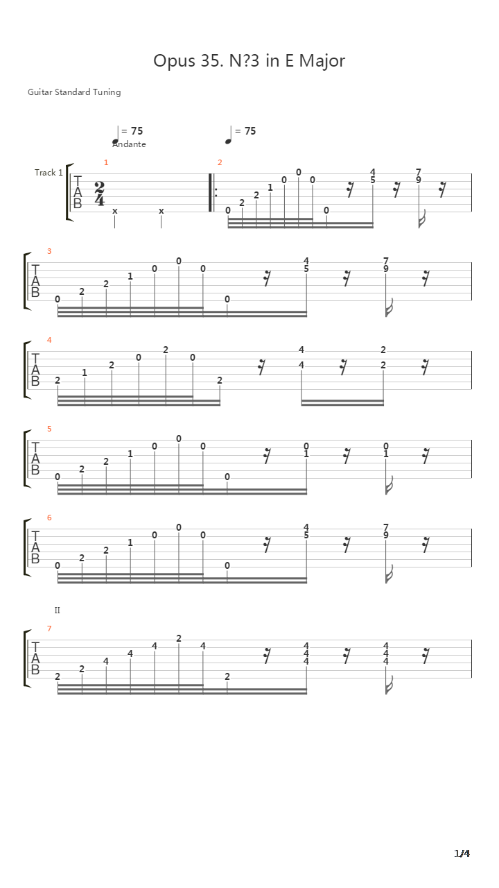 Opus 35 No 23 In E Major吉他谱