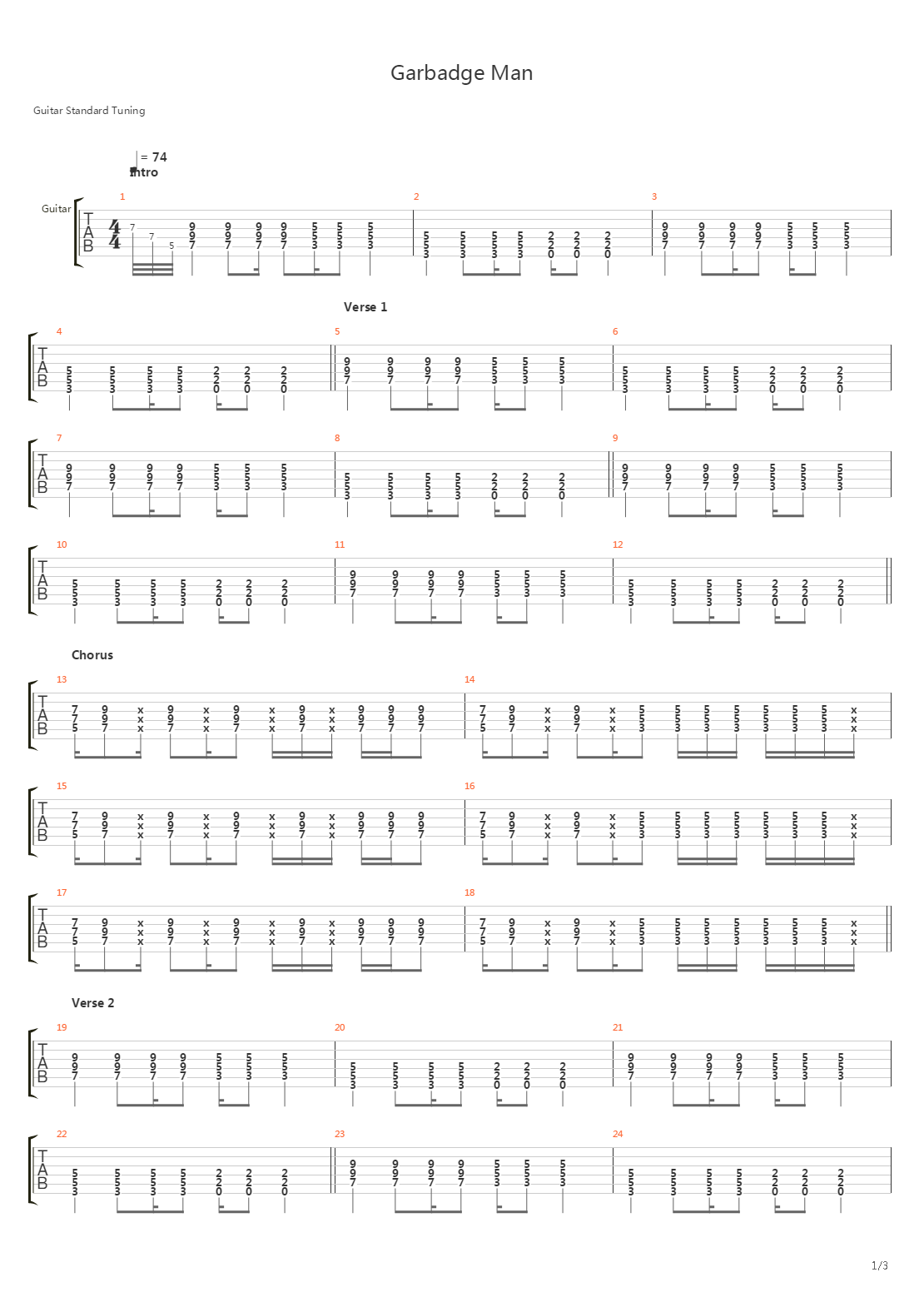 Garbage Man吉他谱