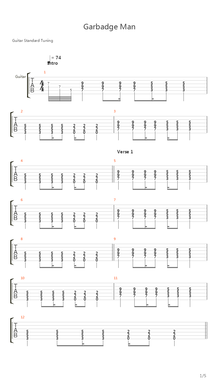 Garbage Man吉他谱