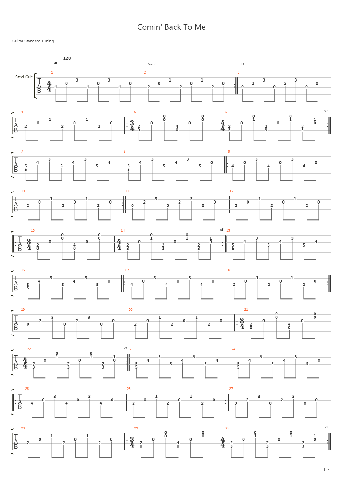 Comin Back To Me吉他谱