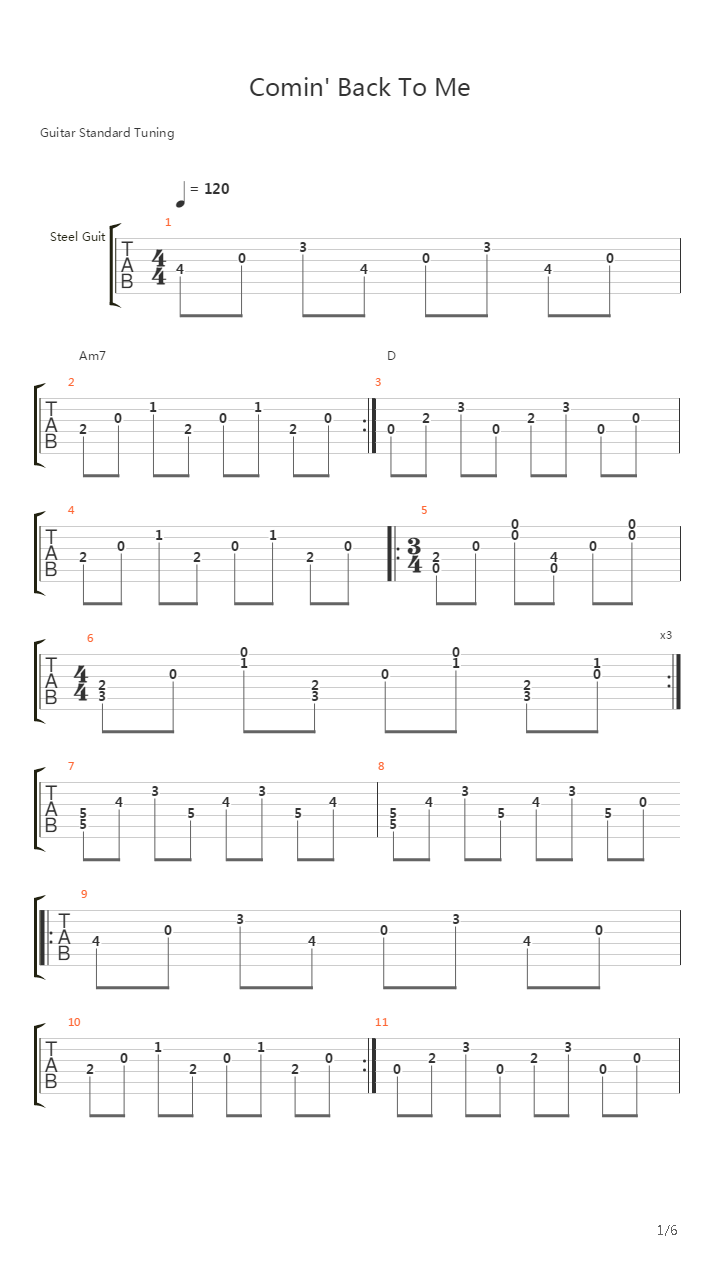 Comin Back To Me吉他谱