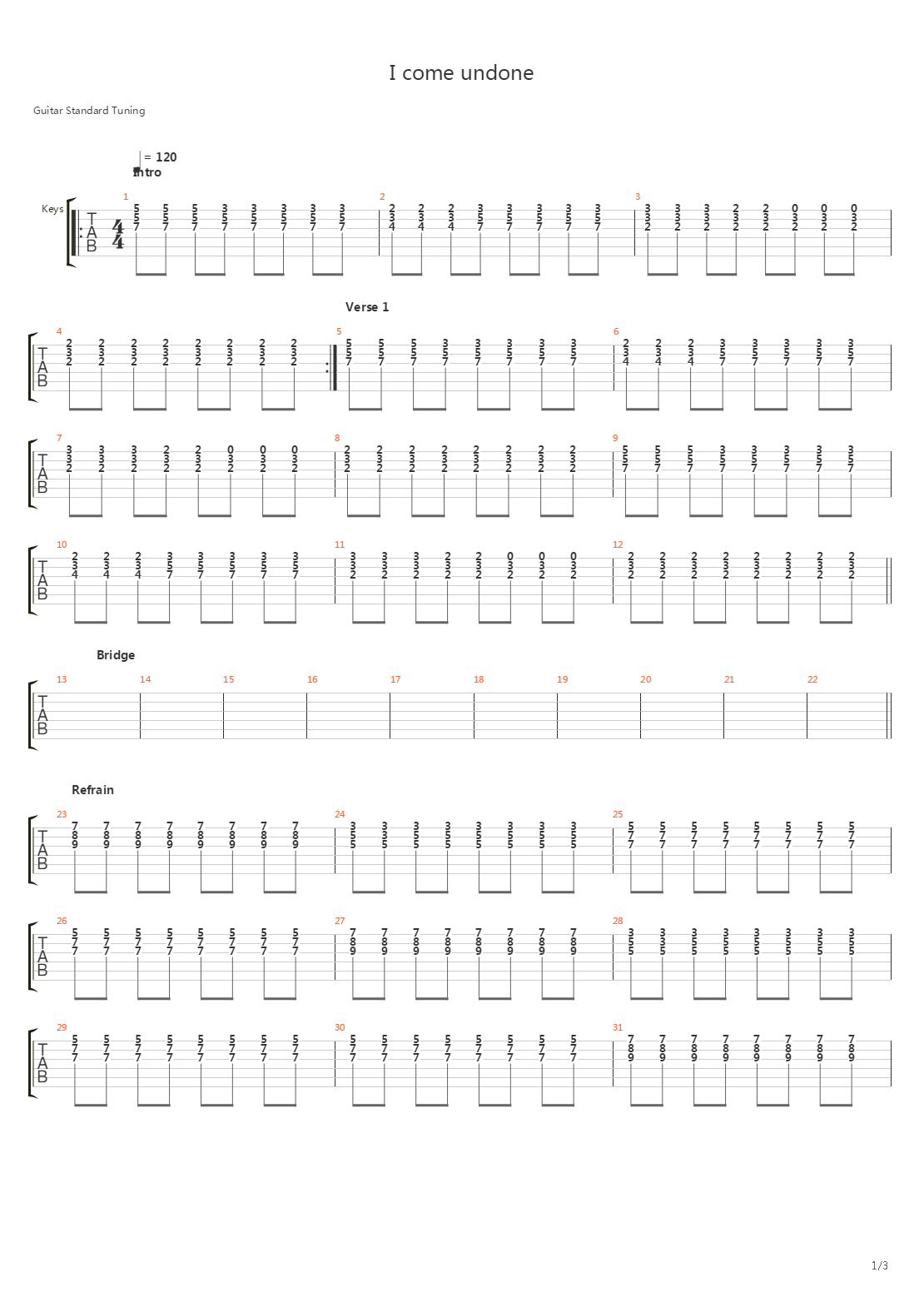 I Come Undone吉他谱