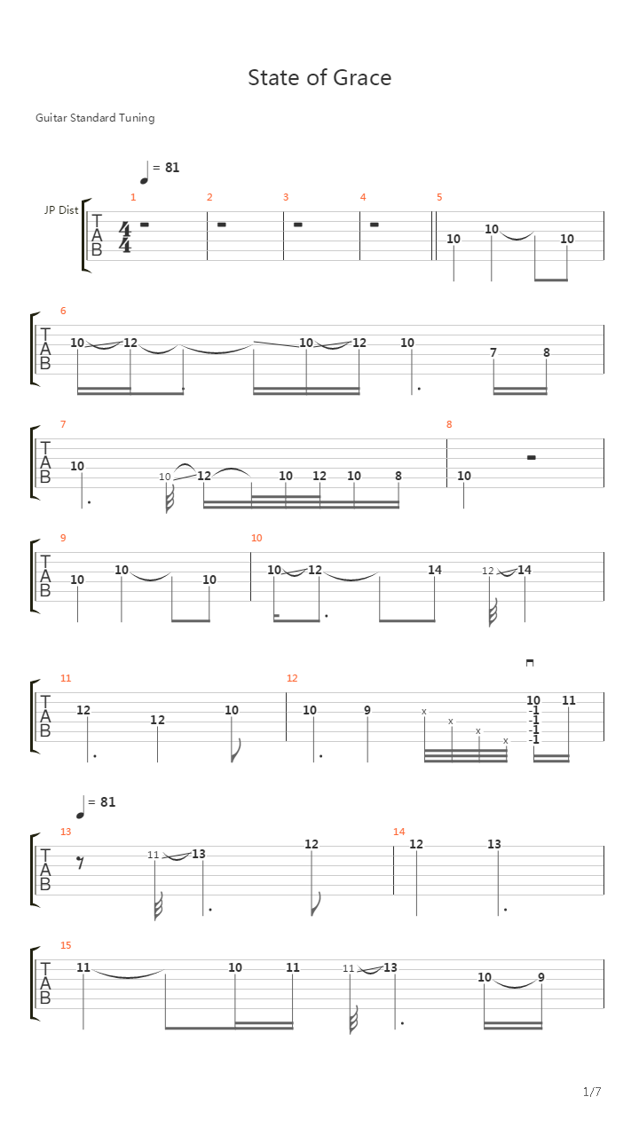 State Of Grace吉他谱