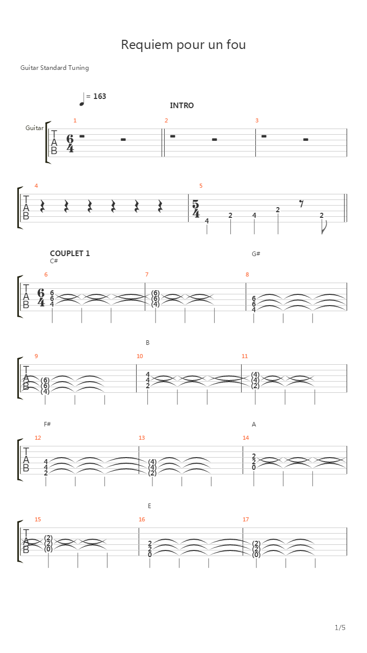 Requiem Pour Un Fou吉他谱