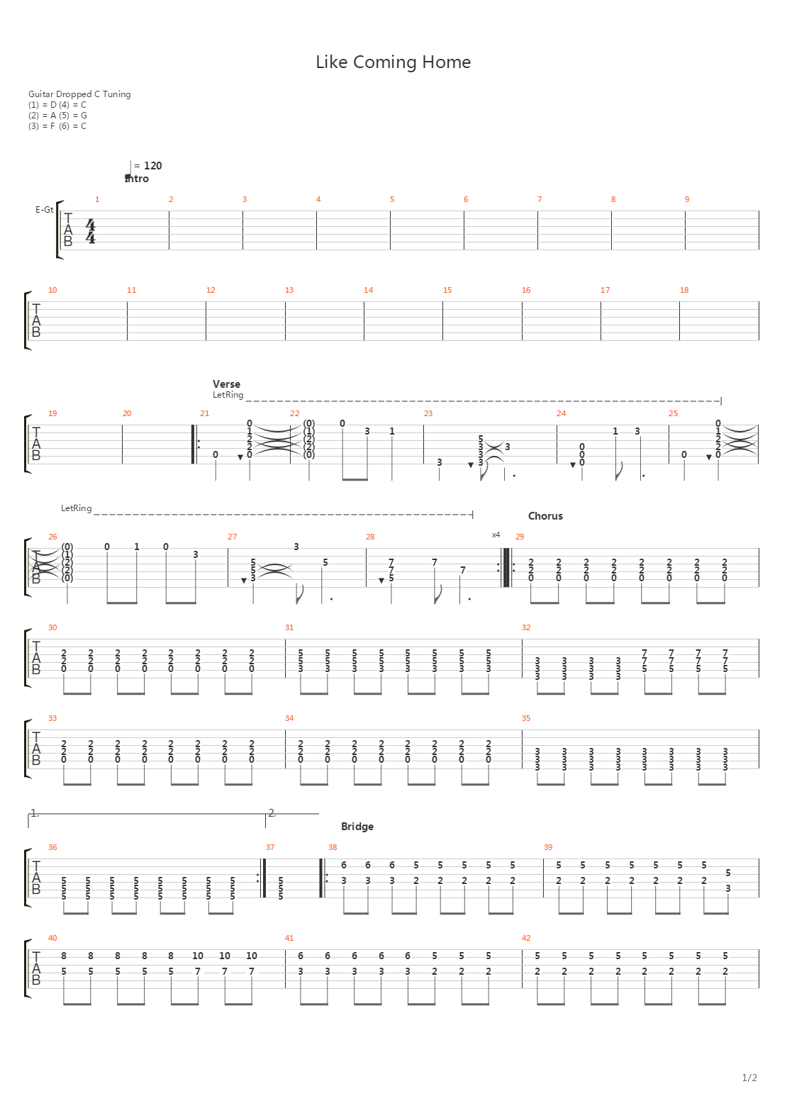 Like Coming Home吉他谱