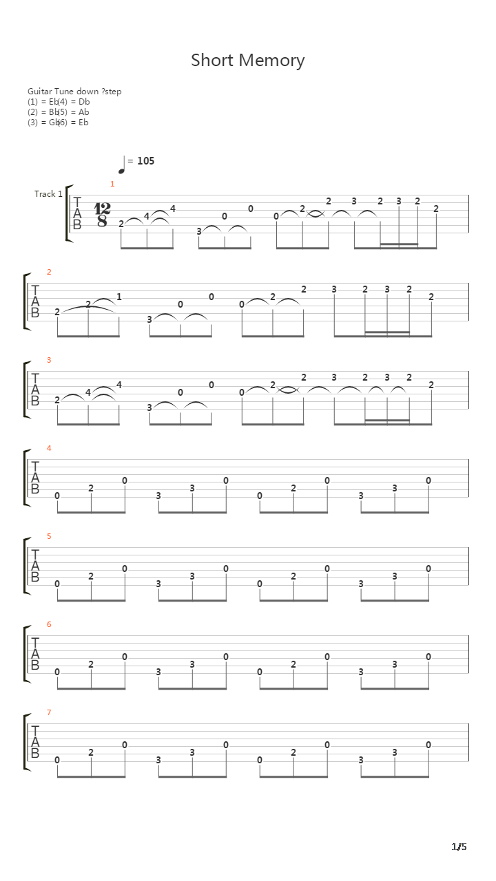 Short Memory吉他谱