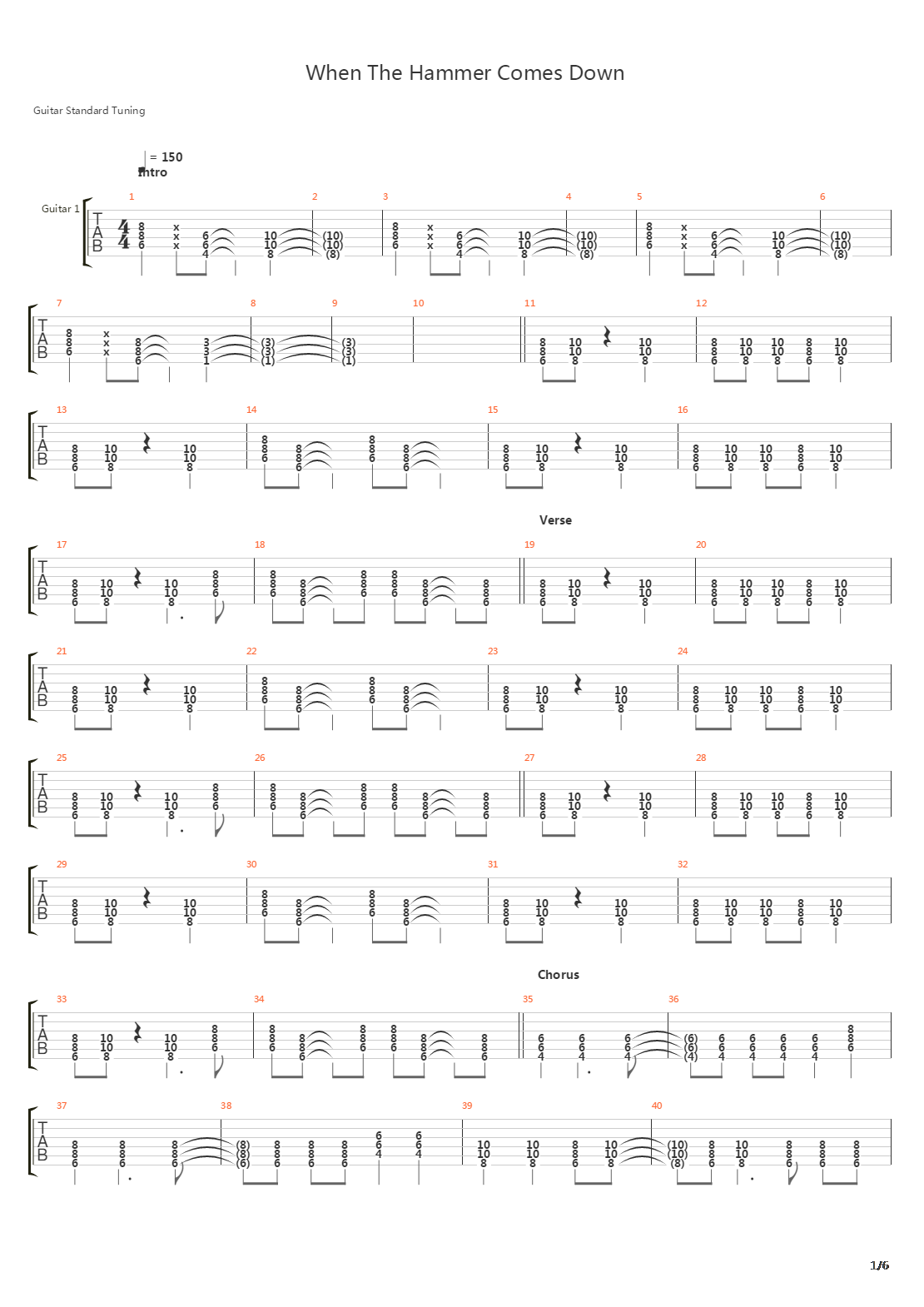 When The Hammer Comes Down吉他谱