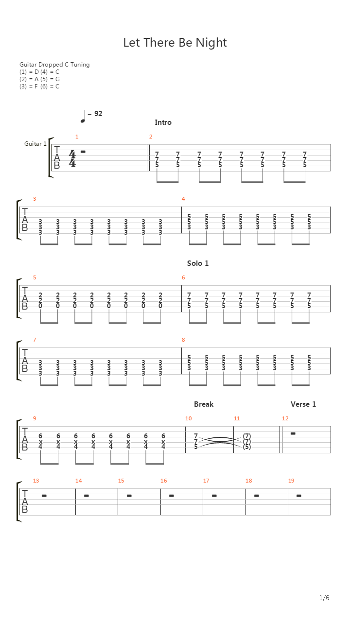 Let There Be Night吉他谱
