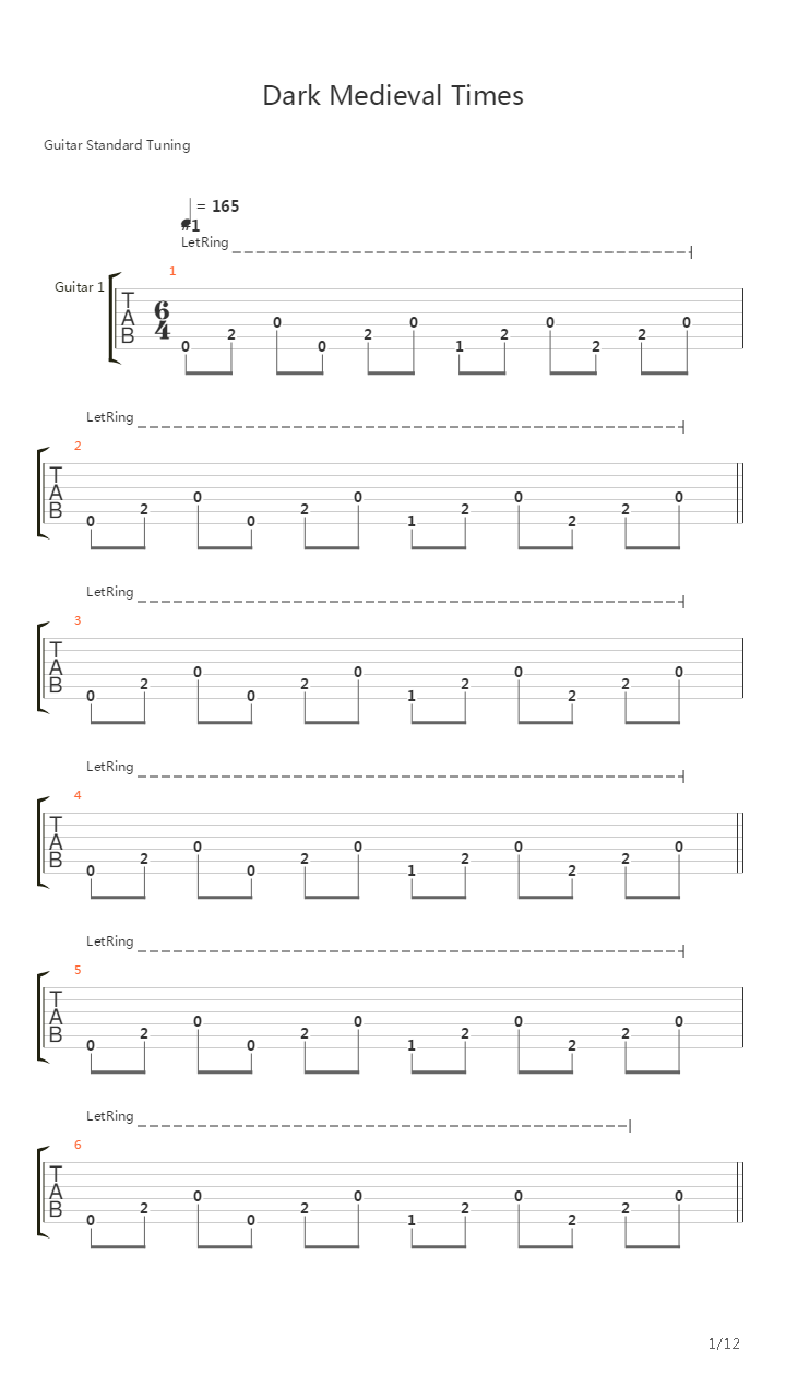 Dark Medieval Times吉他谱