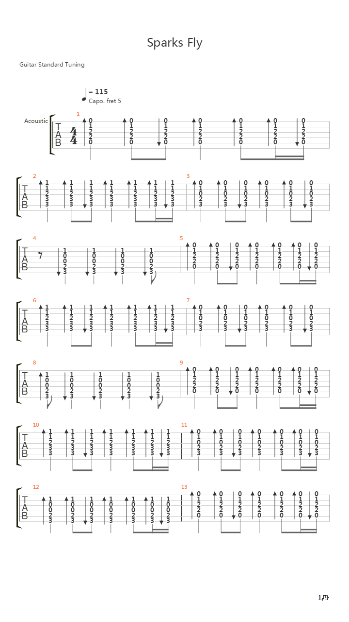Sparks Fly吉他谱