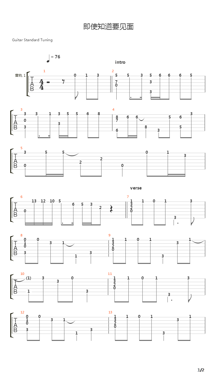 即使知道要见面吉他谱