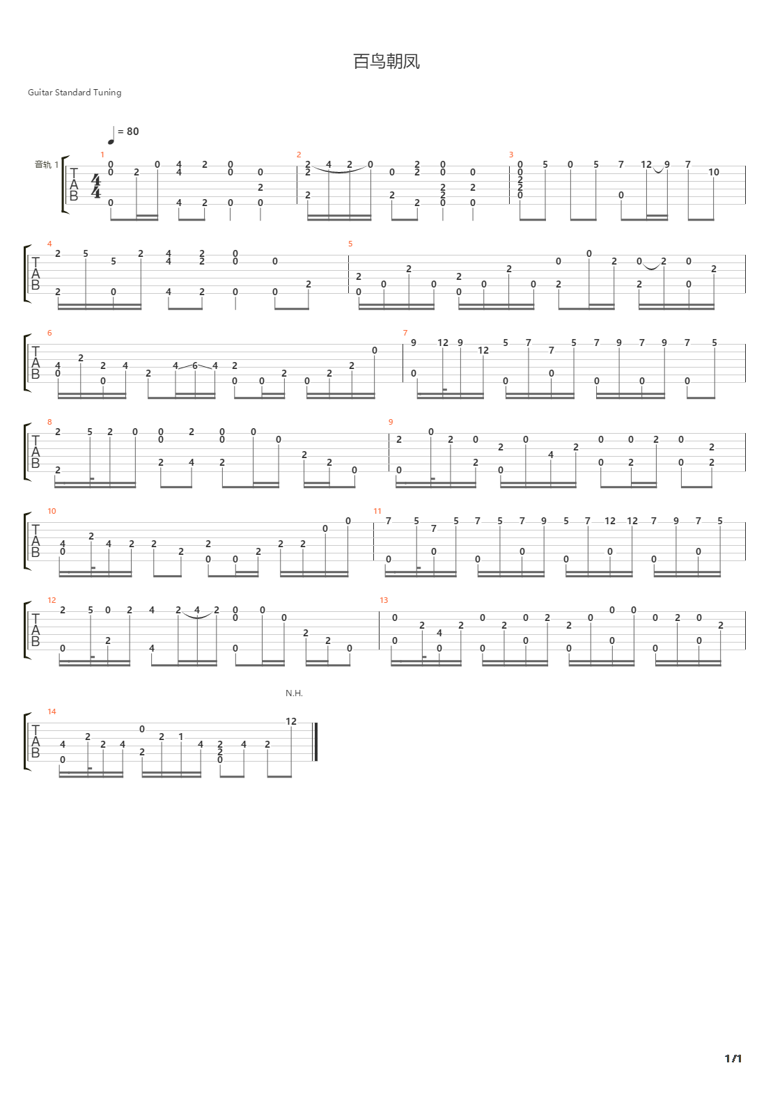 百鸟朝凤吉他谱