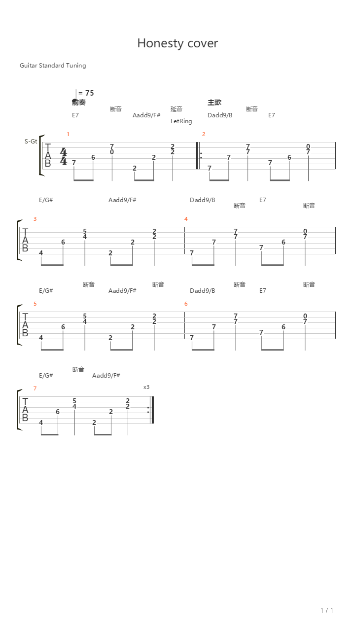 Honesty吉他谱