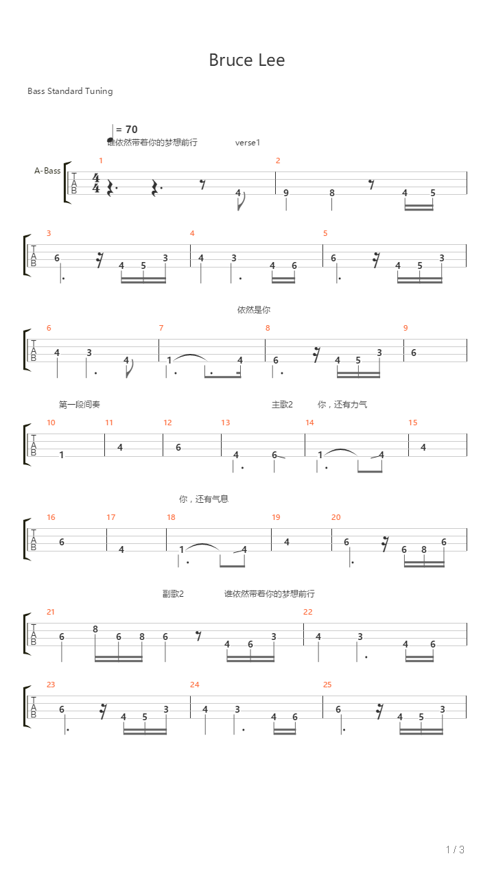 Bruce Lee吉他谱