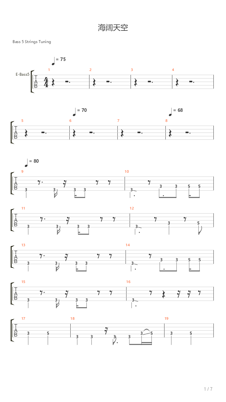 海阔天空吉他谱