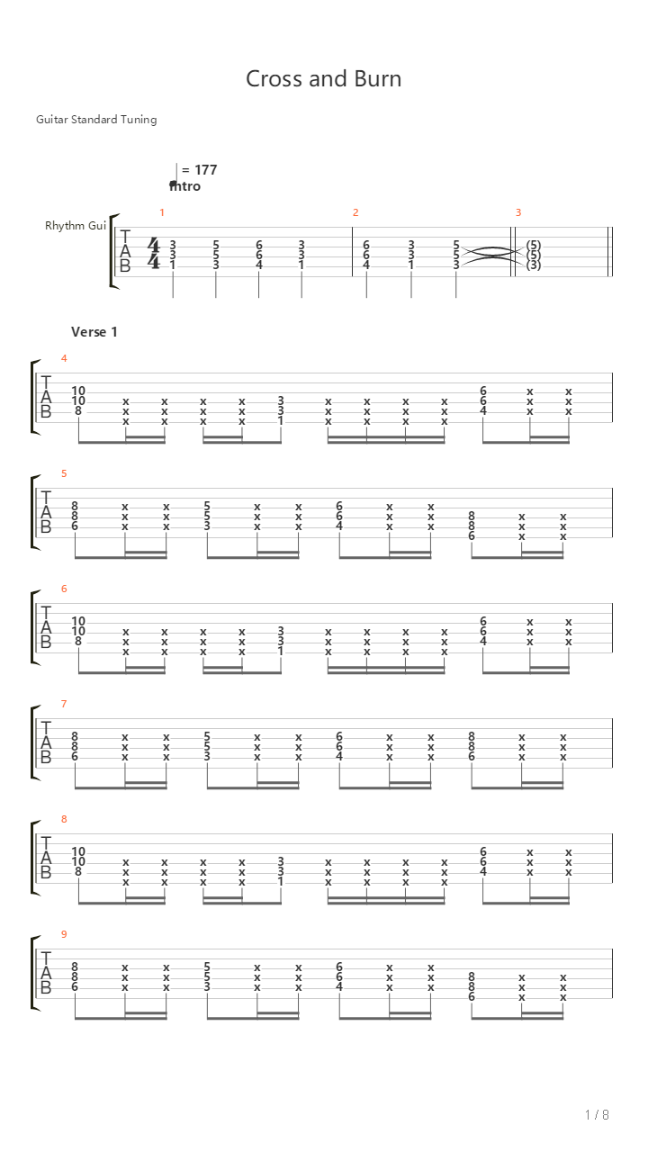 Cross And Burn吉他谱