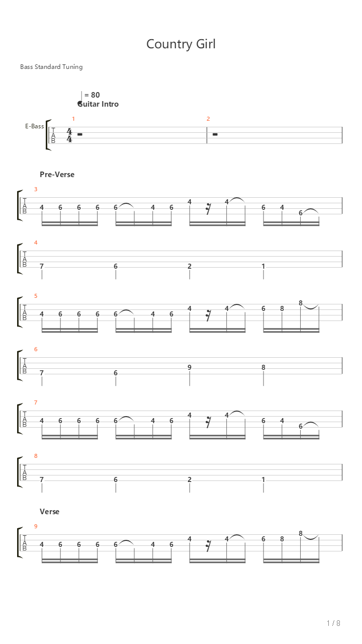 Country Girl吉他谱