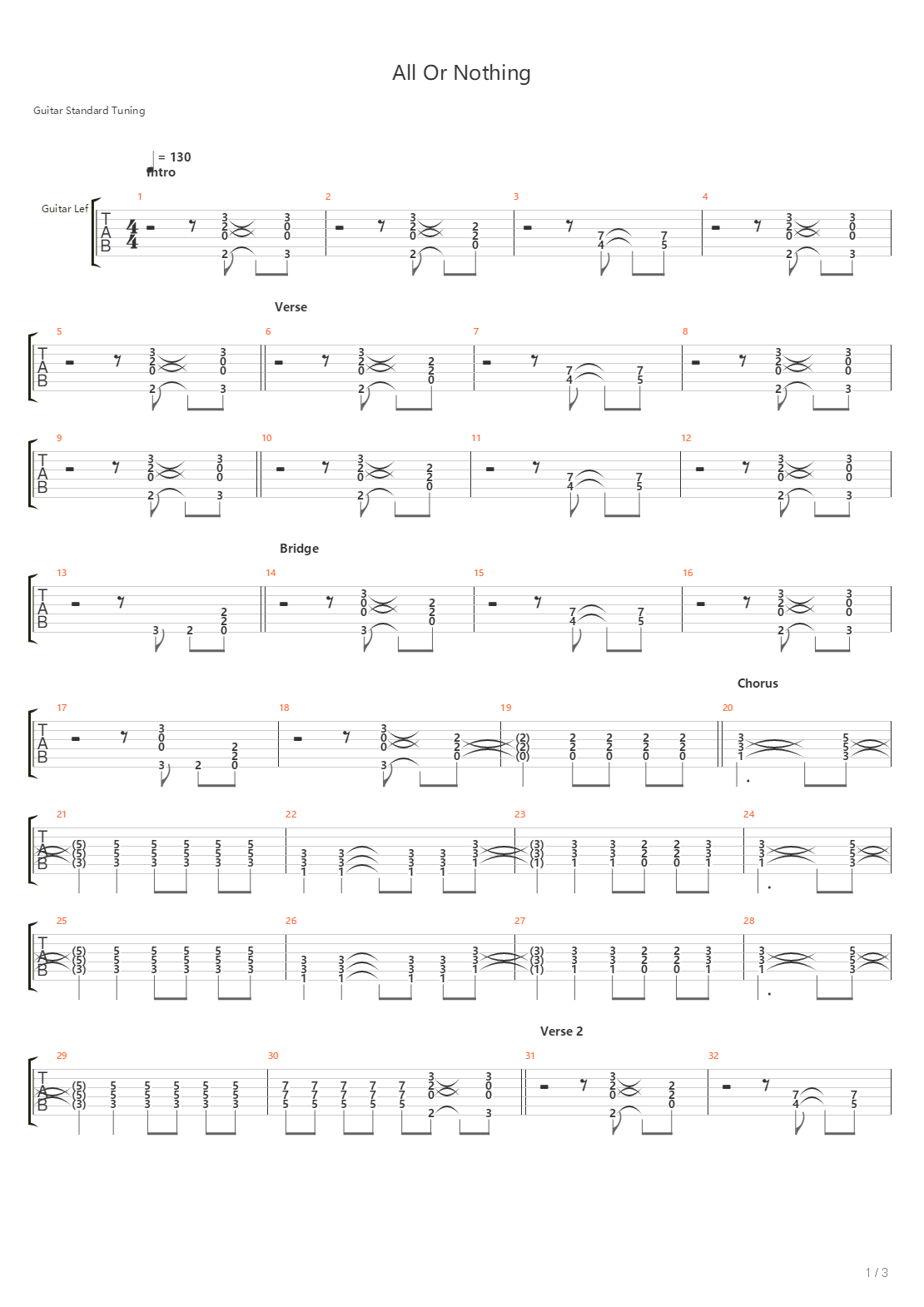 All Or Nothing吉他谱
