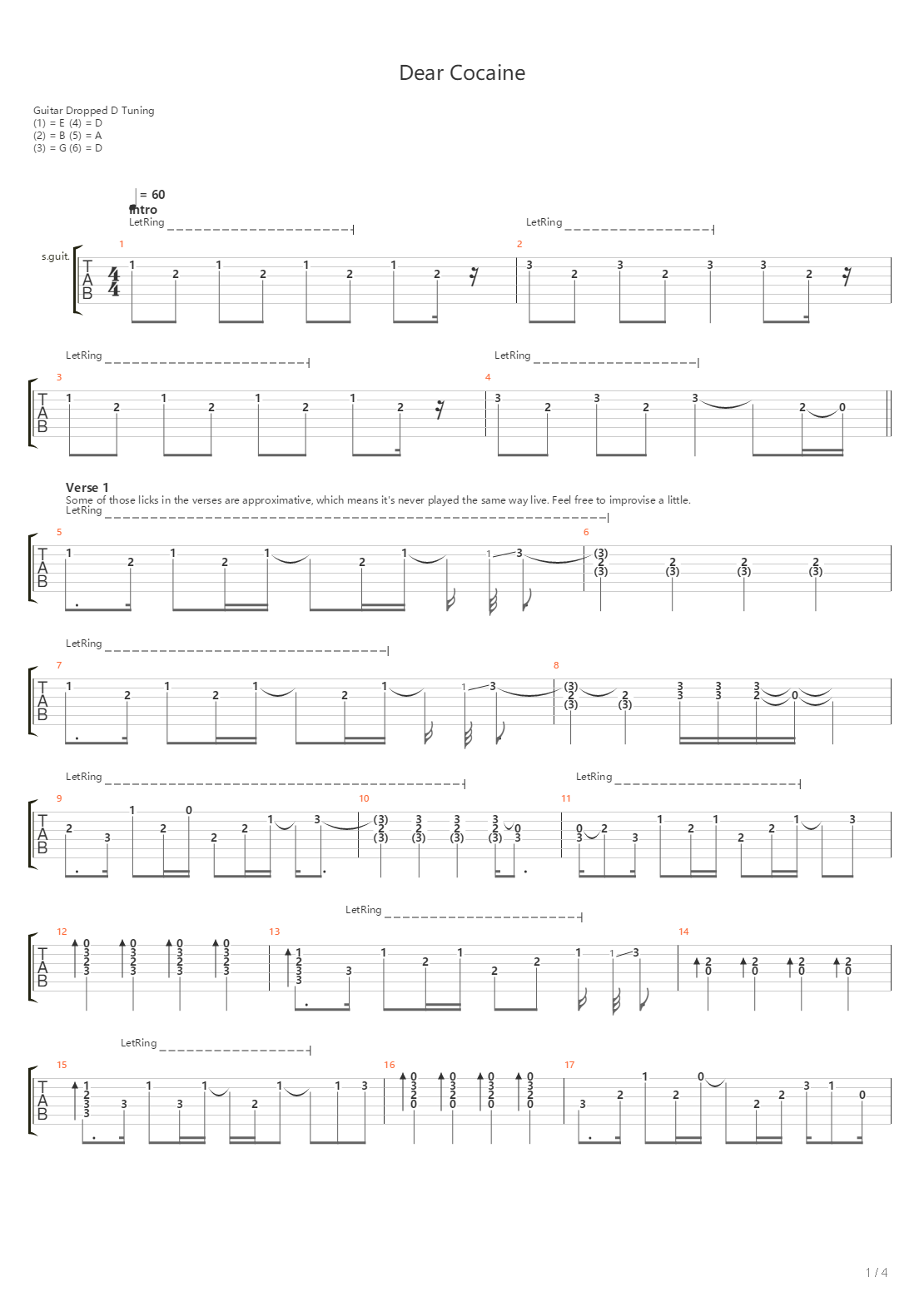 Dear Cocaine吉他谱