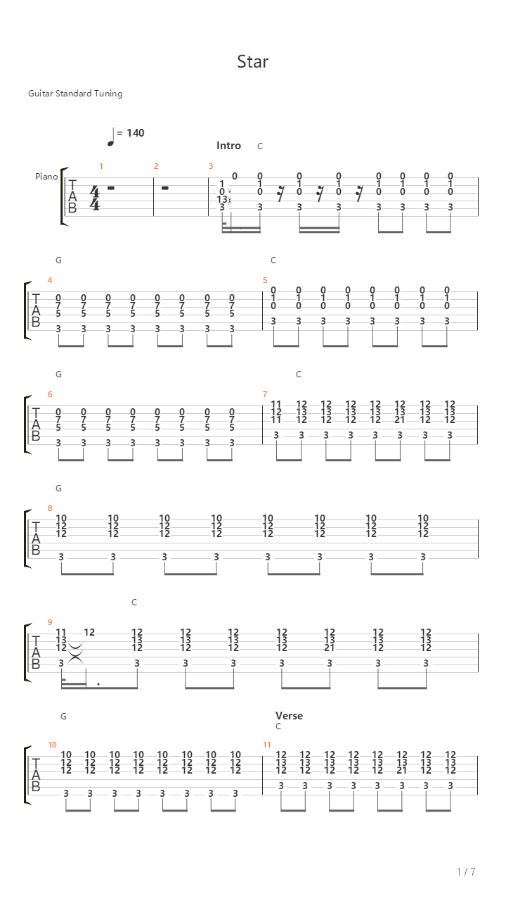 Star吉他谱