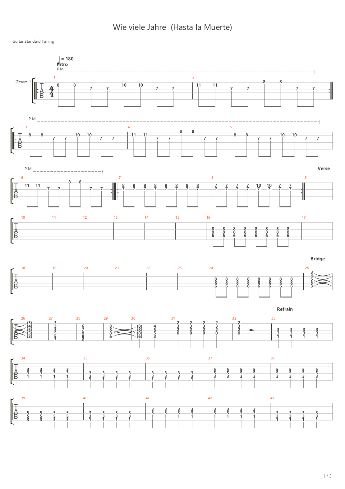 Wie Viele Jahre Hasta La Muerte吉他谱