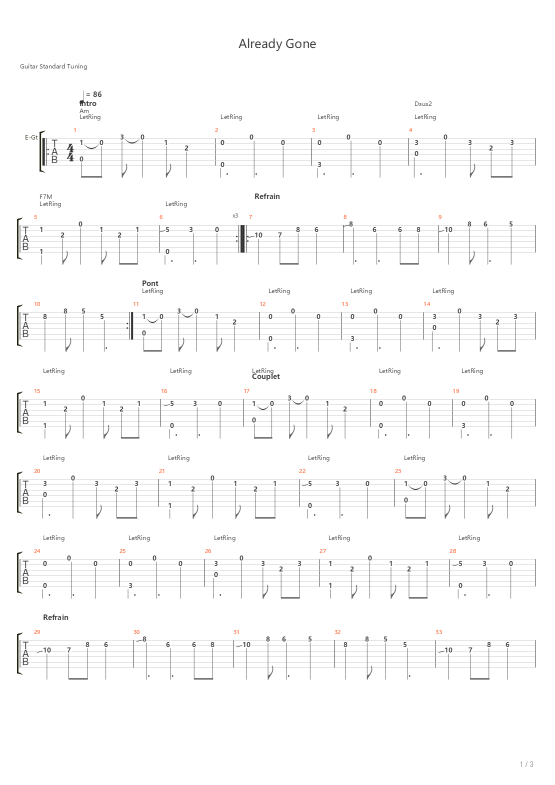 Already Gone吉他谱