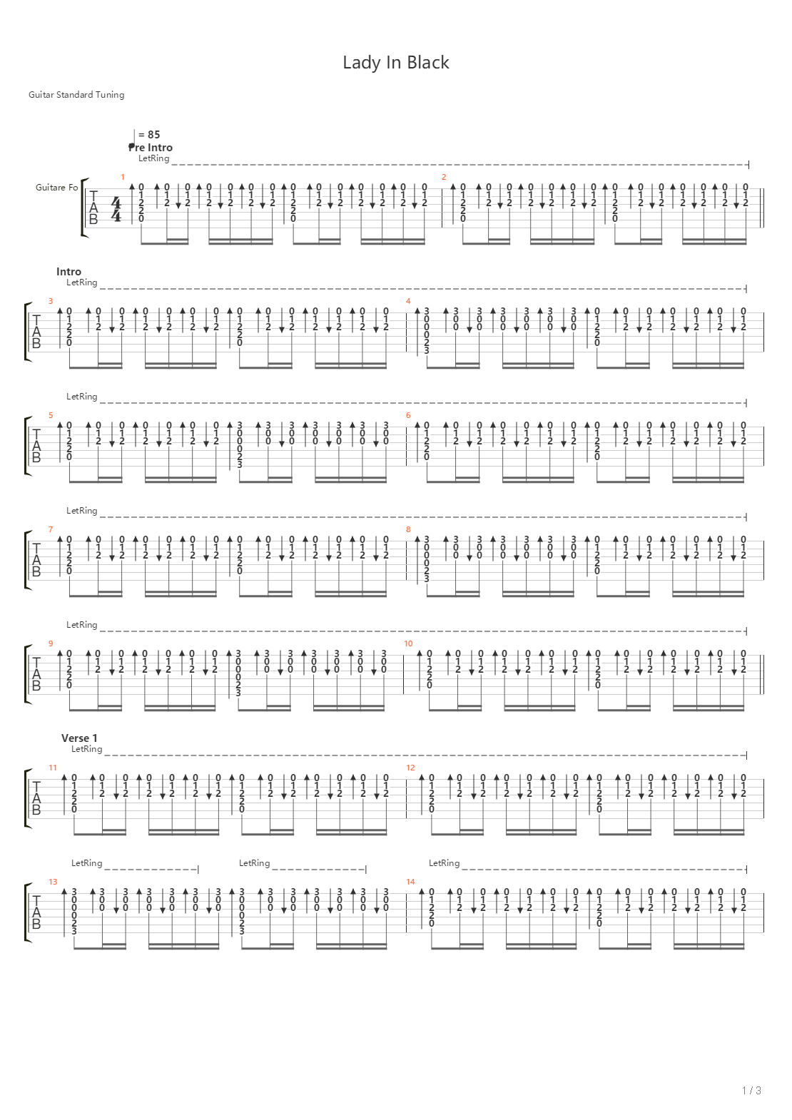 Lady In Black吉他谱