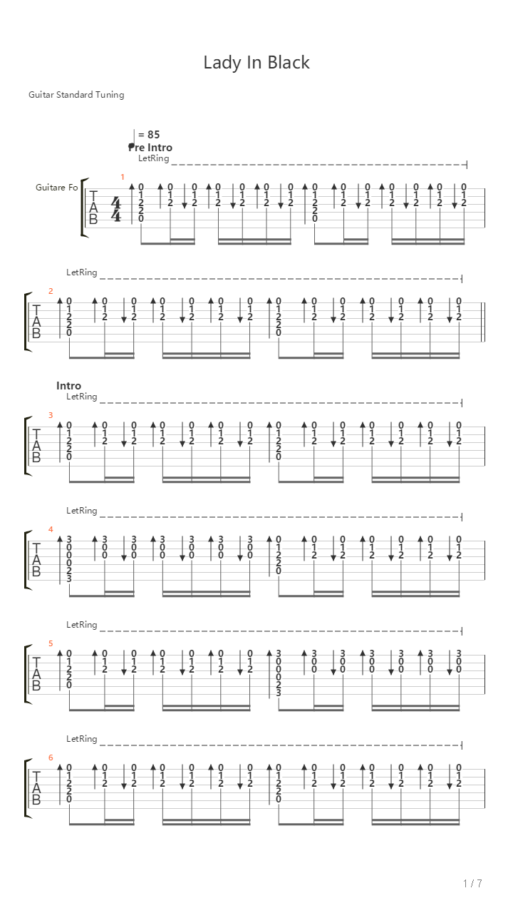 Lady In Black吉他谱