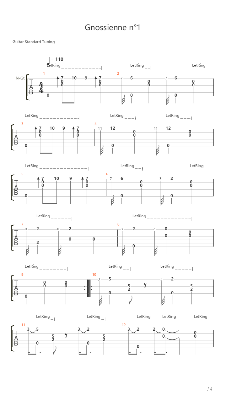 Gnossienne No 1吉他谱