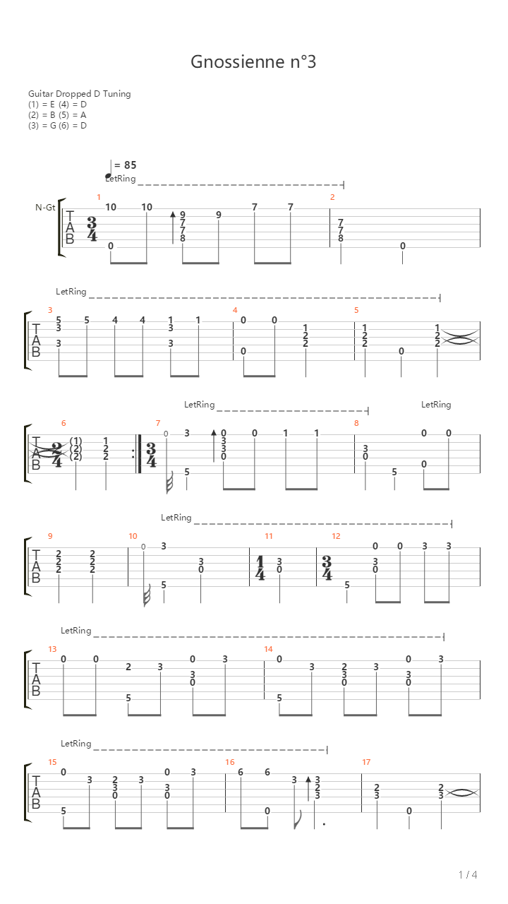 Gnossienne No 3吉他谱