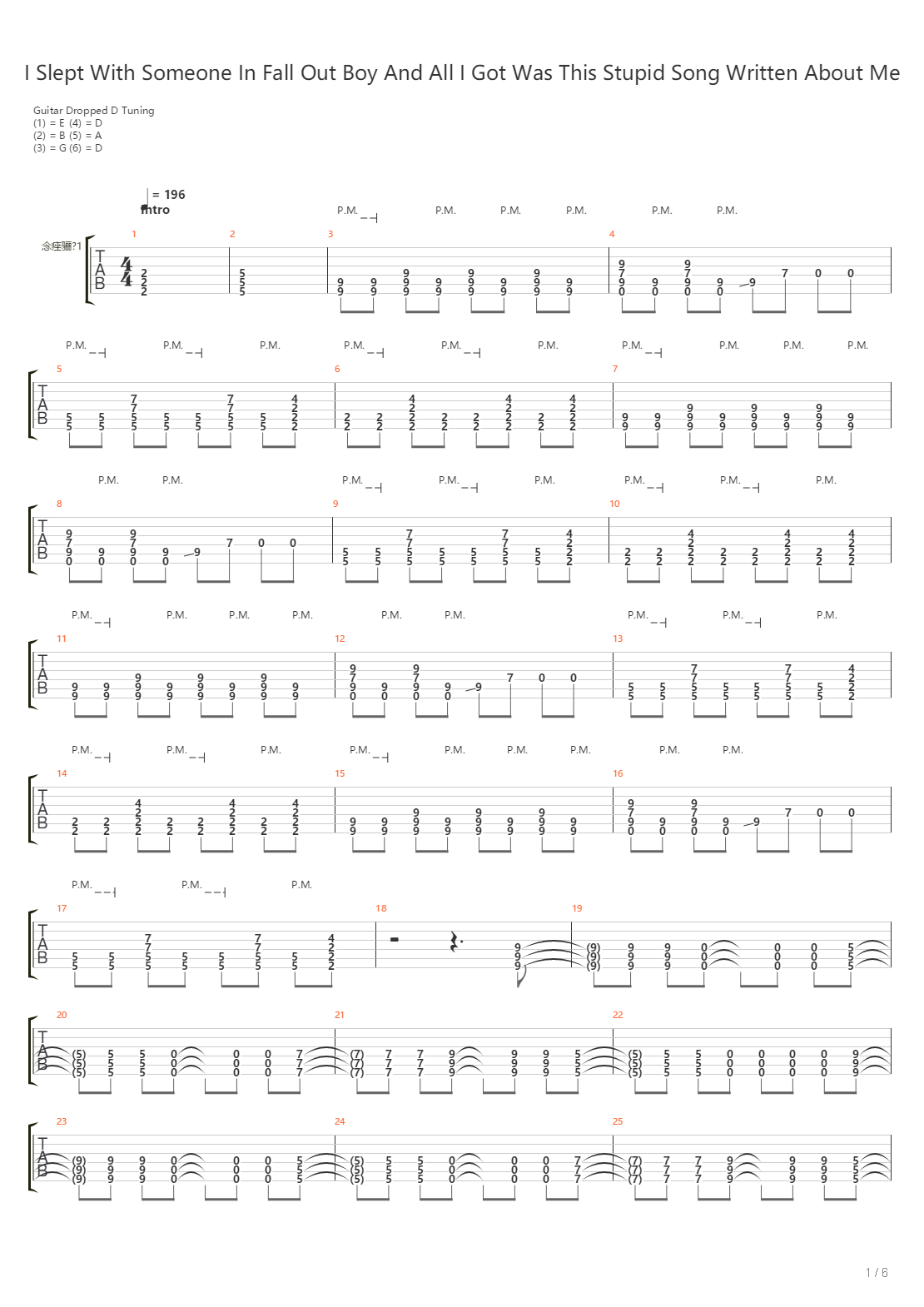 I Slept With Someone In Fall Out Boy And All I Got Was This Stupid Song Written吉他谱