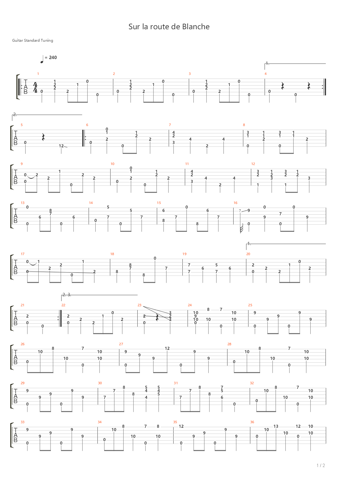 Sur La Route Blanche吉他谱