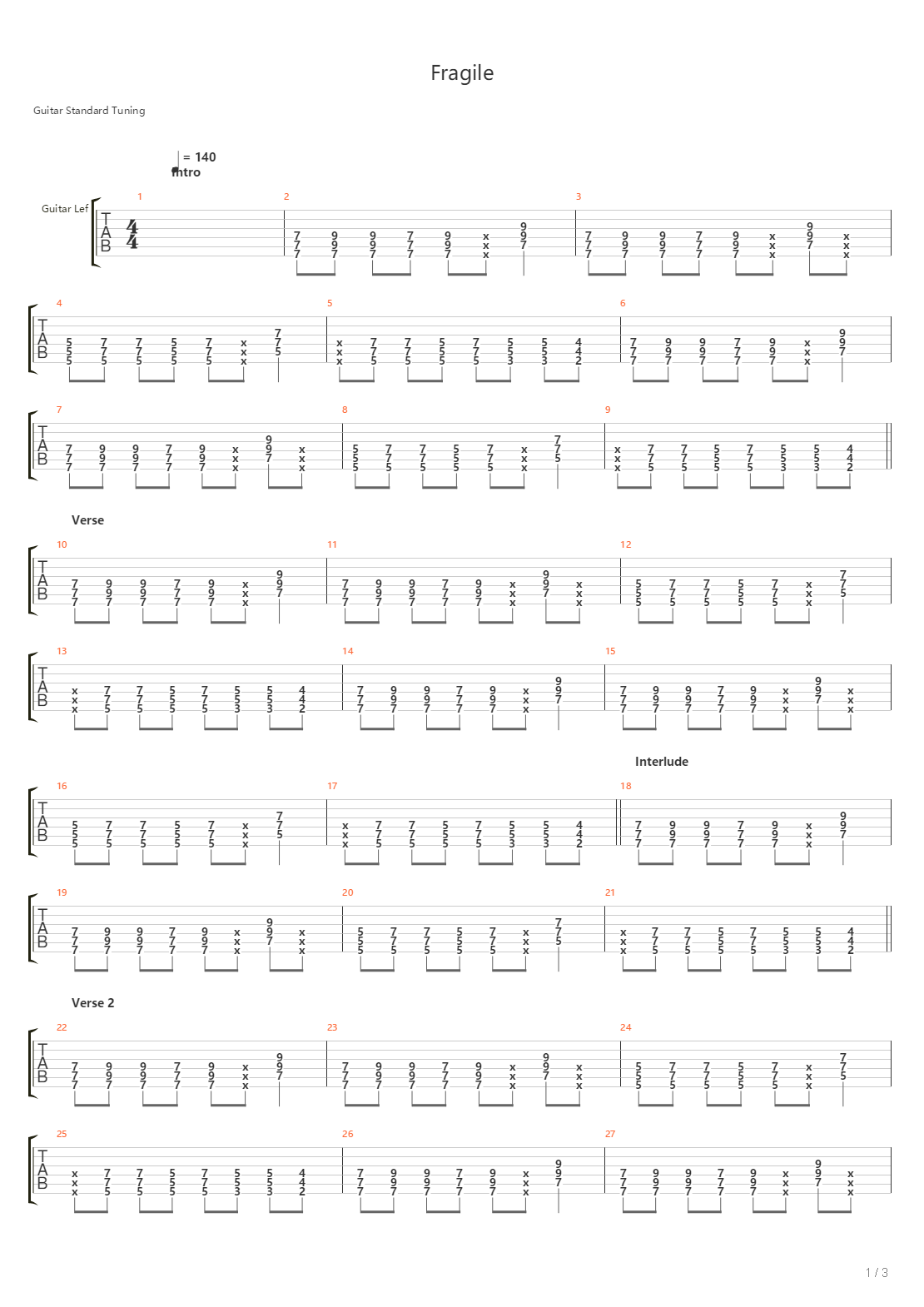 Fragile吉他谱